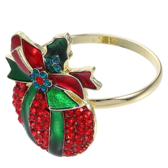 GOOHOCHY Christmas Enamel Napkin Rings Rhinestone Jingle Bell Napkin Holder Xmas Table Decor for Festive Dining Seasonal Table Settings