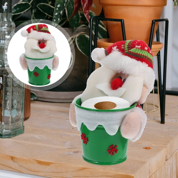 Mobutofu Christmas Tissue Box Cover Snowman with Fabric Material and Round Lace Opening