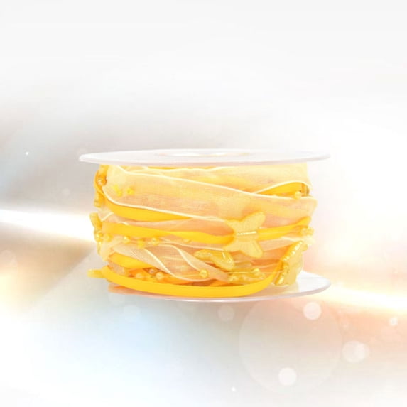 Mobutofu Polyester Plastic Bead Ribbon Yellow 1 Roll 5m For Ribbon Decoration Party Celebration