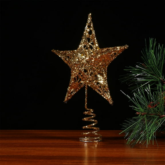 Mobutofu Golden Star Tree Topper with Cone Holder for Warm Holiday Atmosphere