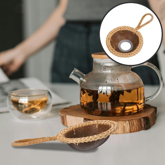 GOOHOCHY Coconut Shell Tea Infuser with Long Handle for Home Use Made from Smooth Coconuts Multi Color