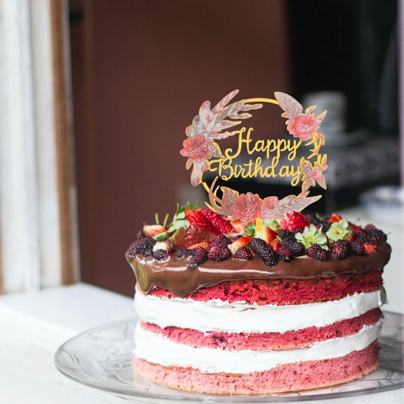 GOOHOCHY Multi-Color Acrylic Birthday Cake Topper with Floral Design for Party Decorations and Celebrations