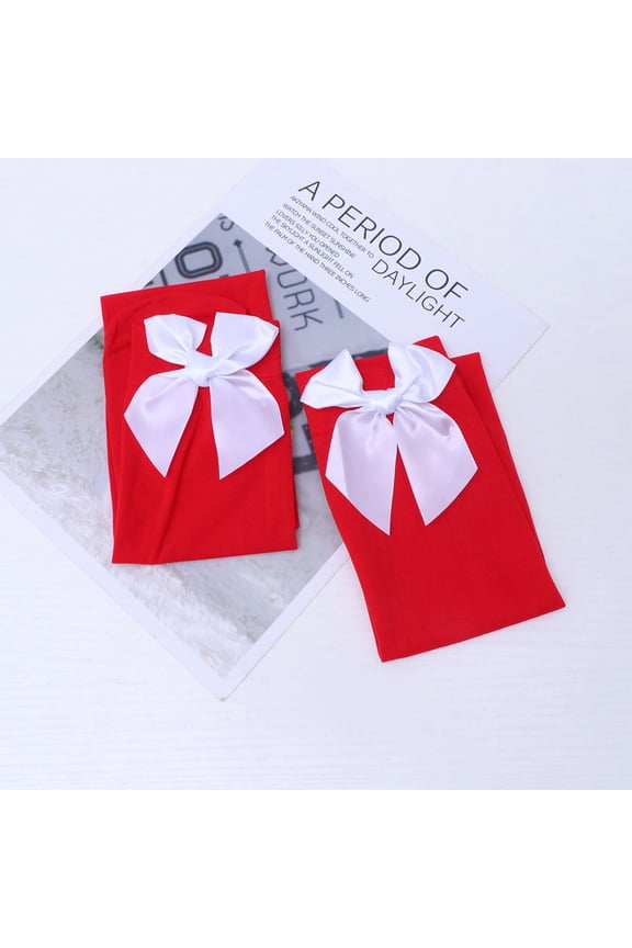 1 Pair of Red Bow Socks Polyester Bowknot Design Scratch Resistant for Women Party Wear