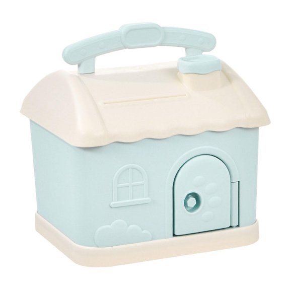 GOOHOCHY Creative Cartoon House Shaped Piggy Bank for Kids Blue Plastic Storage Pot Lightweight Compact