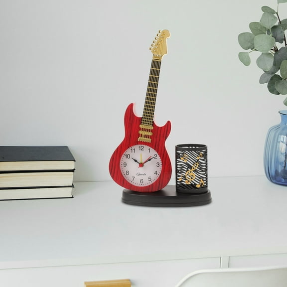 GOOHOCHY Creative Violin Shape clock with Pen Holder for Home Use Plastic Material Multi Color 10 5 inches