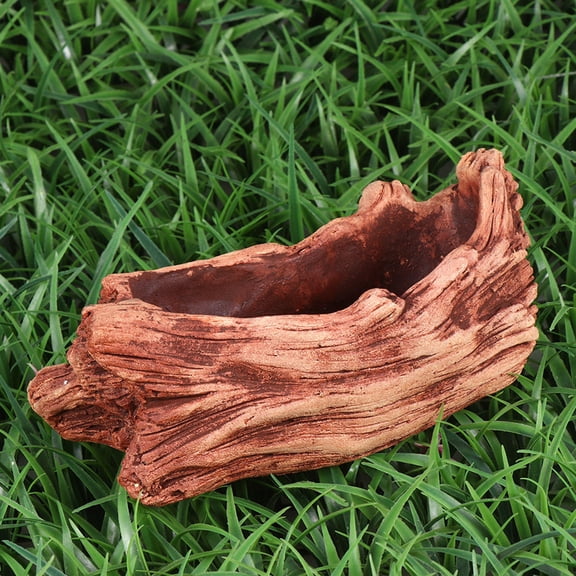 GOOHOCHY Creative Wood Grain Stump Shaped Cement Flowerpot for Plants Holding Leakproof Brown