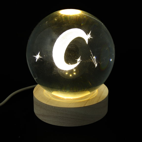 GOOHOCHY Crystal Ball Night Light with Wooden Base Multicolor LED Moon Lamp for Bedroom Decor Warm Light