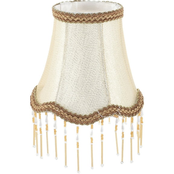 GOOHOCHY Crystal Candle Lampshade Cover Fringe Lampshades Bedside Office Beige
