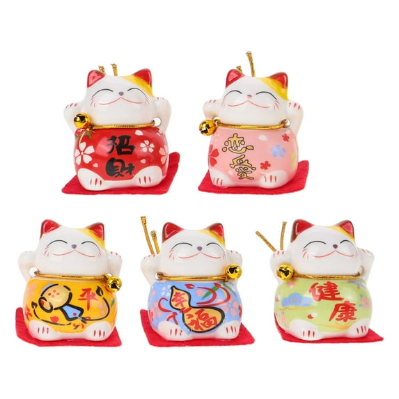 GOOHOCHY Cute Ceramic Cat Figurines for Decor Assorted Color Cartoon Style 5pcs Small Size
