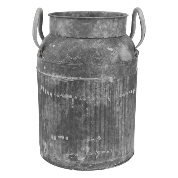 GOOHOCHY Dark Grey Galvanized Sheet Flower Bucket 1Pcs For Garden Plants Rustic Flower Vase 11.8X7.1X5.5in