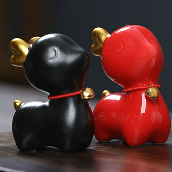 GOOHOCHY  Deer Ceramic Ornaments Antler Standing Indoor Home Decor Black