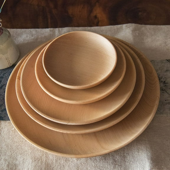 HONMEET Round Wood Fruit Platter Light Brown Serving Tray Wooden Snack Dish for Kitchen and Dining 1 Set