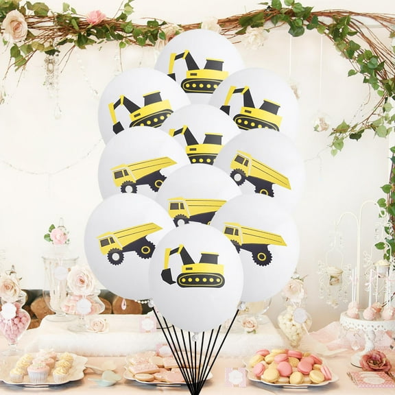 GOOHOCHY Digger and Dumper Printed Latex Balloons for Party Decoration White Color 10 Pcs 12 Inch