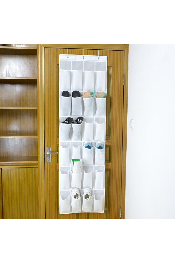Door Shoes Storage Hanging Bag Practical Cloth Storage Hanging Bag for Key Phone Shoe Sundries (White,24pcs Pockets)