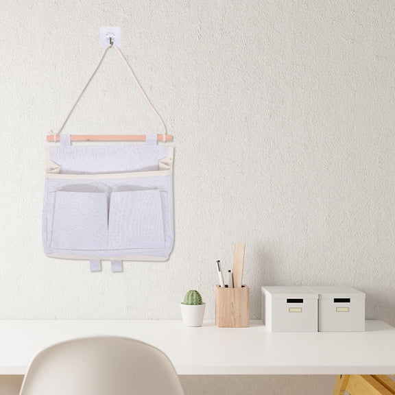 Mobutofu Hanging Wall Storage Organizer Bag with Wooden Rod, 1 Piece for Bathroom, Study Room, and Home Storage Solution