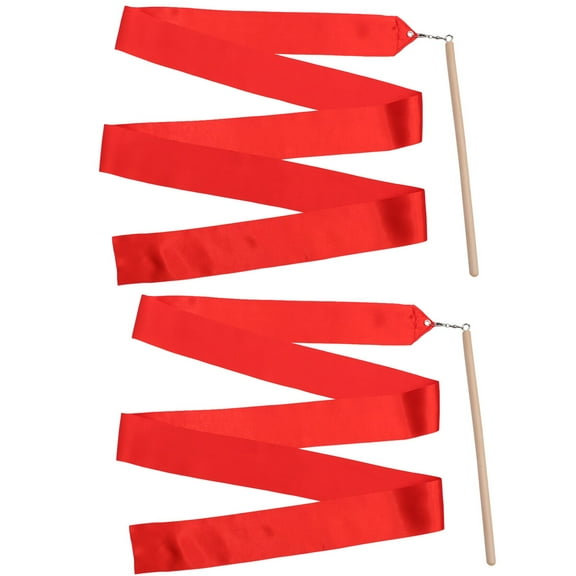 GOOHOCHY Durable 2Pcs Colorful Gymnastics Ribbons for Dancing Kids with Satin Material 2m Red