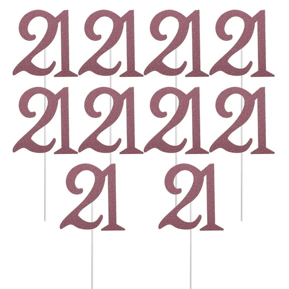 GOOHOCHY Durable Golden 21st Birthday Cake Toppers Beautiful Cake Flags for Party Decorations 10 Pcs Set