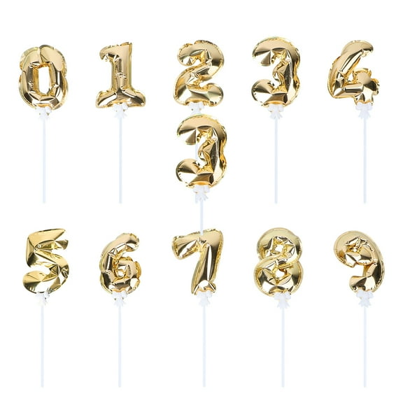 GOOHOCHY Set of 10 Golden Number Balloons for Birthday, Graduation, and New Year Party Decorations, Aluminum Foil Material