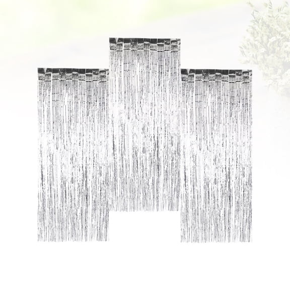 GOOHOCHY Durable Plastic Rain Curtain for Decoration Silver Collapsible and Portable Perfect for Stage Party Background 3PCS