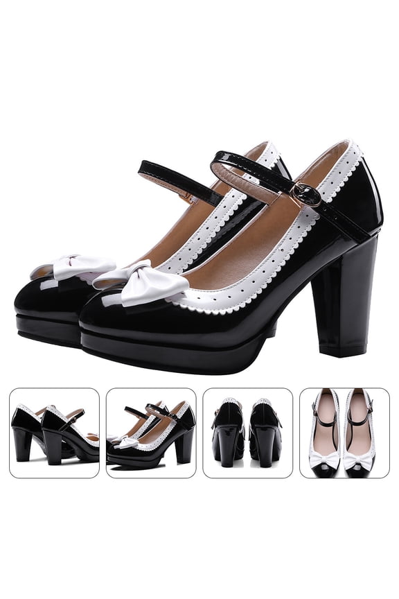 Elegant Highheeled Shoes for Women with Bowknot Design Perfect for Cosplay or Uniforms Black Rubber 100% Comfort Size 0