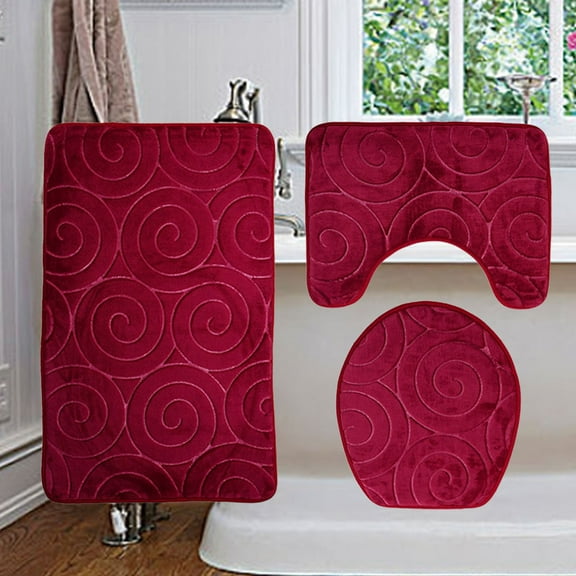 GOOHOCHY Embossed Three-piece Set U-shape Rug 50.00X80.00X1.00CM Red