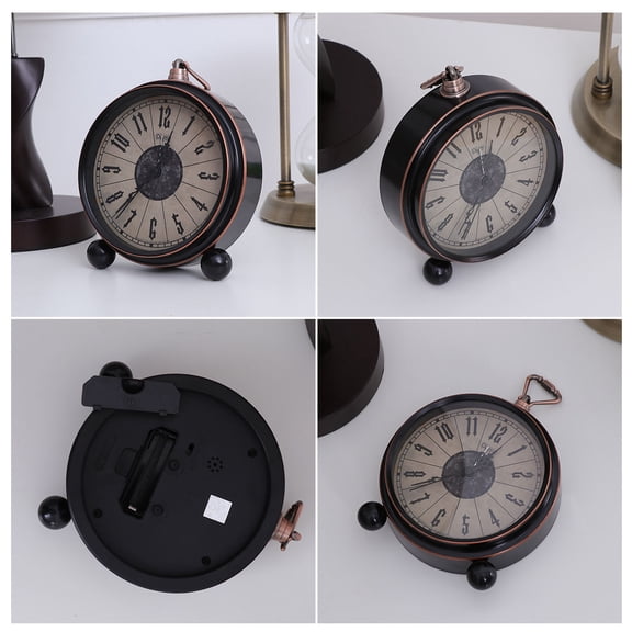 GOOHOCHY European Style Retro Antique Vintage Wrought Iron Craft Table Clock without Batteries for Home Desk Cabinet Decoration