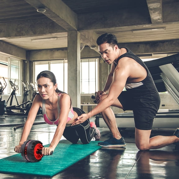 Mobutofu Fitness Abdominal Wheel Roller with Anti-Skid Steel Frame and Red Rubber Grip, Quiet Exercise Equipment, 1 Set