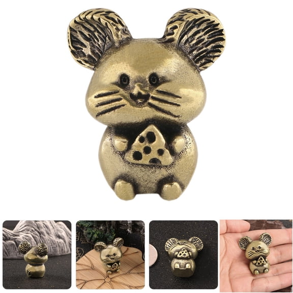 GOOHOCHY Exquisite Antique Brass Mouse Sculpture Retro Figurine Car Decor Animal Statue 1 Piece