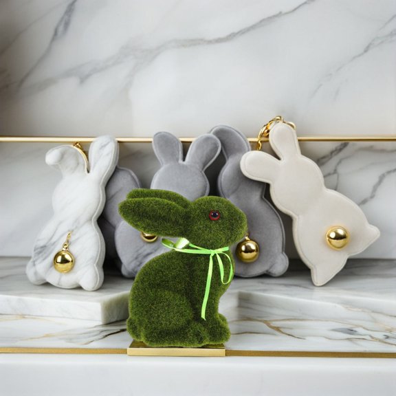 GOOHOCHY  Flock Shape Decorative Flocked Bunny Foam Rabbit Statue Easter Gift for Kids