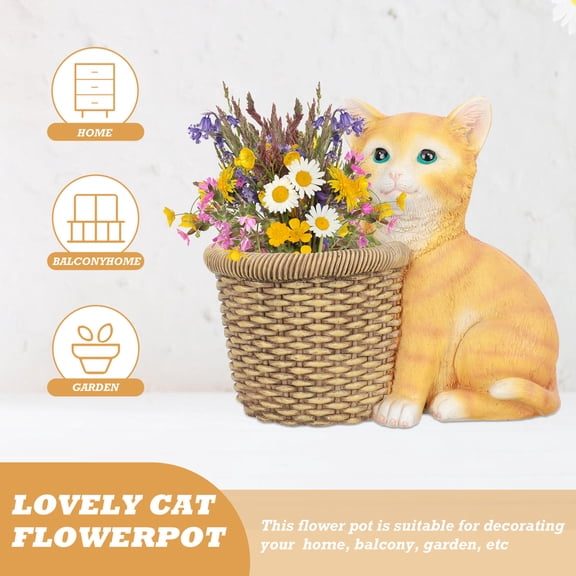 GOOHOCHY  Flower Pots Exquisite Cat Flowerpot Artificial Flowers Container