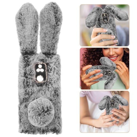 FUEENIRVA Dark Grey Plush Soft TPU Phone Case with , Protective Cover Compatible with Most Smartphone Models