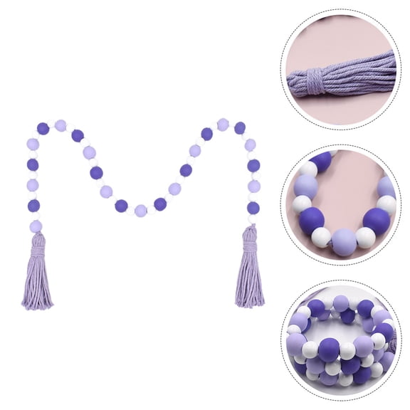FUEENIRVA Farmhouse Wood Bead Garland with Tassel Cotton Thread 1Set