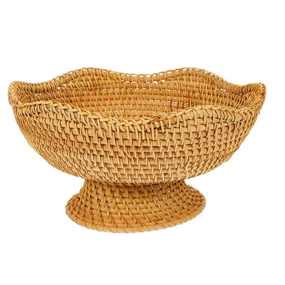 GOOHOCHY Fruit Plate High-Foot Round Handwoven Storage Basket For Bread Fruits And Snacks Imitation Rattan Woven Basket For Kitchen Countertop Small Woven Snack Container