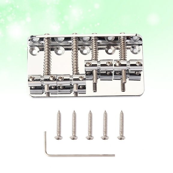 GOOHOCHY GA1019 Metal 4 String Bass Bridge Vintage Style Bridge for Guitar with 5 Screws and 1 Wrench (Silver)