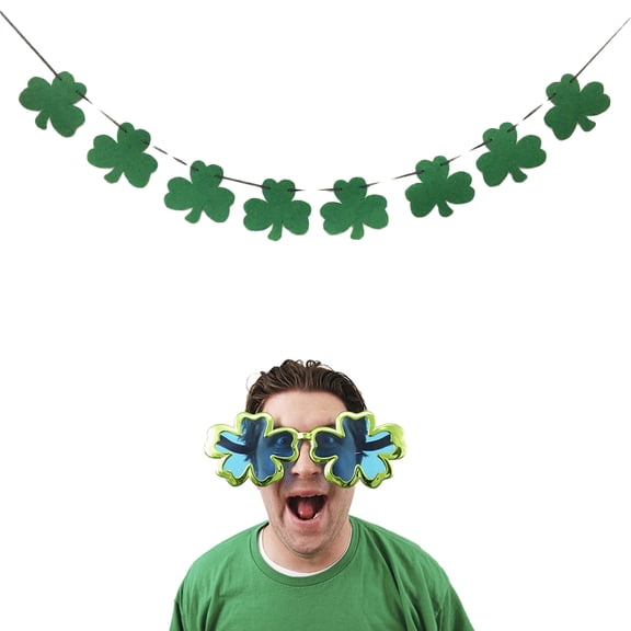 GOOHOCHY Shamrock Garland Banner for St. Patrick's Day and Christmas Decorations, Floral Holiday Party Decor