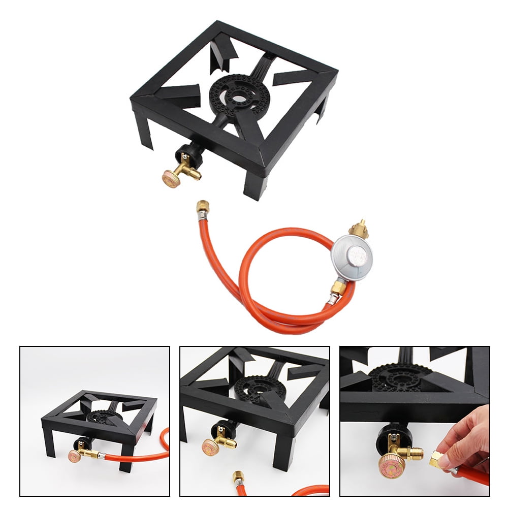 FUTUREORYY 1Set Portable Cast Iron Propane Burner with Hose Regulator for Outdoor Camping Cooking Stove
