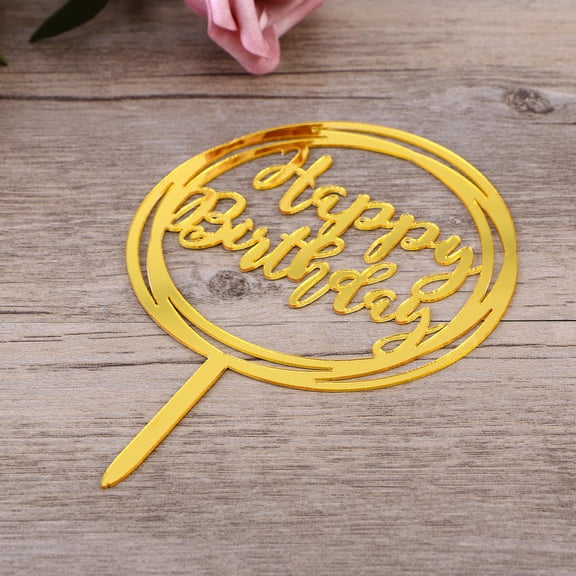 GOOHOCHY Golden Acrylic Birthday Cake Topper for Decoration Creative Multicircle Design 4.72x3.15 Inches