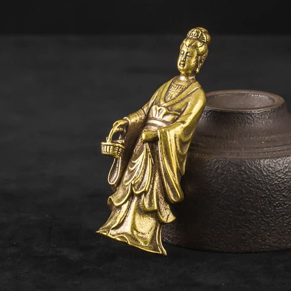 Mobutofu Small Golden Brass Ornament Statue for Home and Office Desktop Decor, Elegant Feng Shui Figurine for Energy