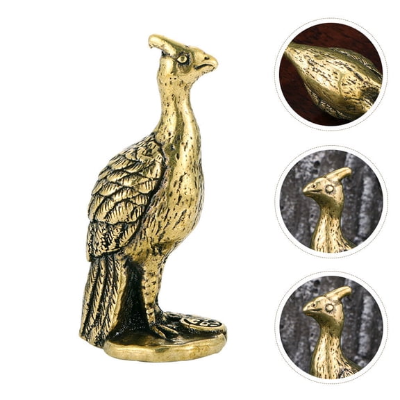 GOOHOCHY Golden Brass Peacockshape Figurine for Decoration Realistic Statue Miniature 3.5 Inches