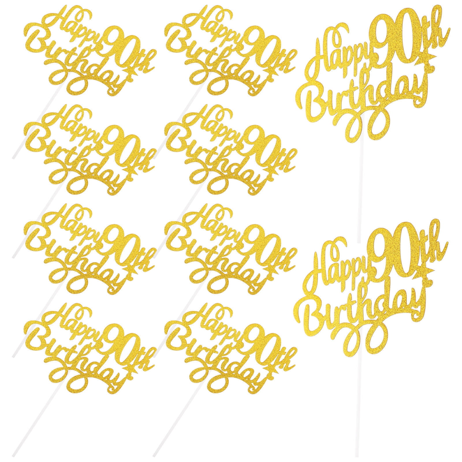 GOOHOCHY Golden PVC Cupcake Toppers for Birthday Decor 90th Happy Birthday Cake Ornaments