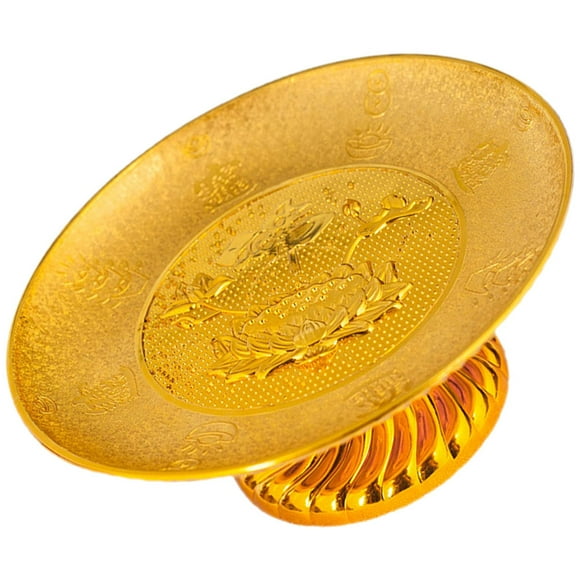 GOOHOCHY Golden Plastic Offering Plate for Storage Use with Exquisite Vintage Pattern 7.8 Inches