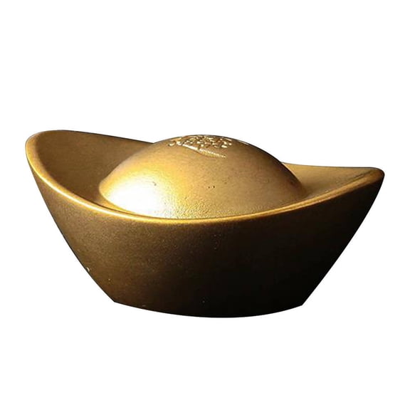 GOOHOCHY Golden Simulated Gold Ingot Ornament for Desktop Decor with Fine Workmanship Brass 0.07x3.5x2.2 Inches