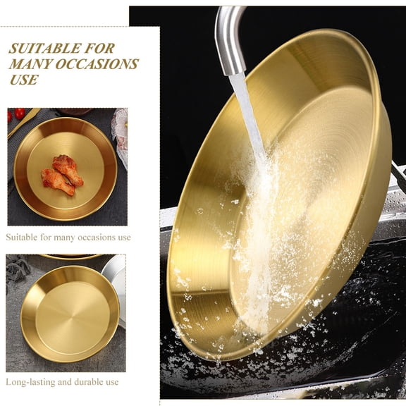 GOOHOCHY Golden Stainless Steel Food Plate for Storage Suitable for Cold or Hot Meals 10.2 Inches