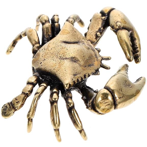 GOOHOCHY Golden Vintage Crab Statue for Home Decor Made of Brass Fits Desktop or Bookshelf 3.5 Inches