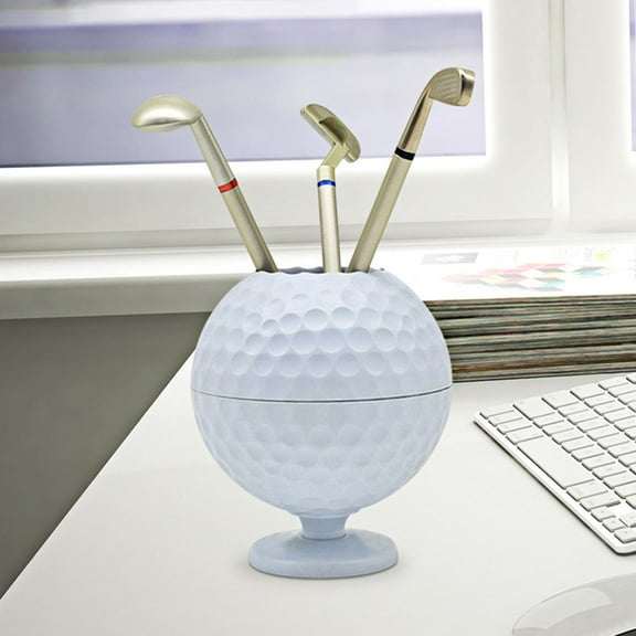 GOOHOCHY Golf Themed Pen Holder with Storage for Desk Decor and Office Gifts Cool Gadgets for Men White Plastic Metal 5.5 Inches