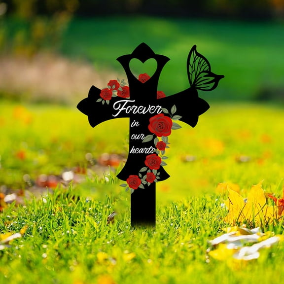GOOHOCHY Grave Cross Stake Memorial Sign for Cemetery Decoration Metal Multi 10.5 Inch