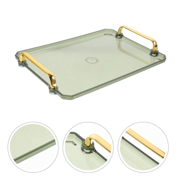 GOOHOCHY Green Rectangular Plastic Storage Tray with Double Handles, 7.5 x 11.8 Inches Organizer for Cups, Jewelry and Small Items