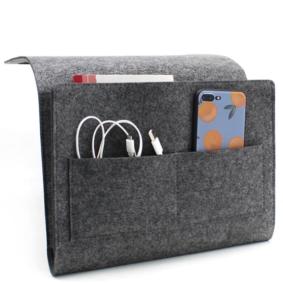 GOOHOCHY Grey Felt Bedside Storage Organizer with Multiple Large Capacity Pockets, Hanging Bag for Home and Bedroom, 7.8 x 11.2 Inches