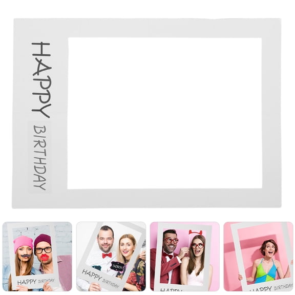 ADDHAT 2Pcs White Paper Photo Booth Props for Birthday Party Decoration with Unique Frame Cutouts