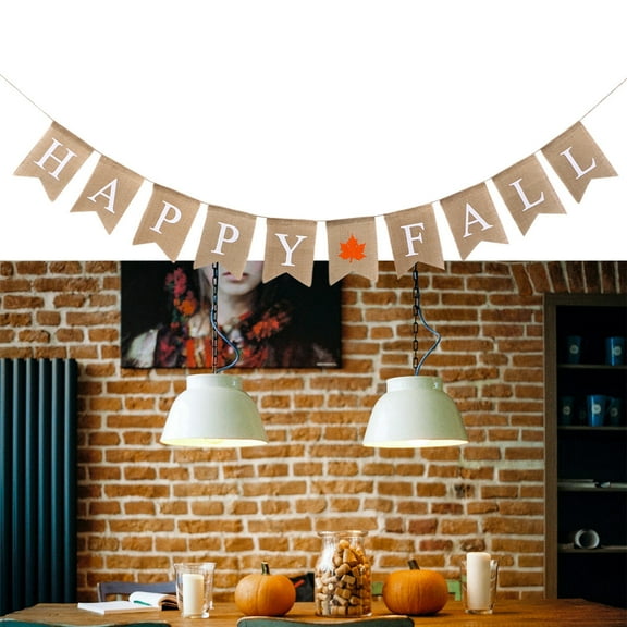 GOOHOCHY Happy Fall Letters Bunting Banner Decoration Linen Burlap Banner Swallowtail Pull Flag Party Supplies for Thanksgiving (Maple)